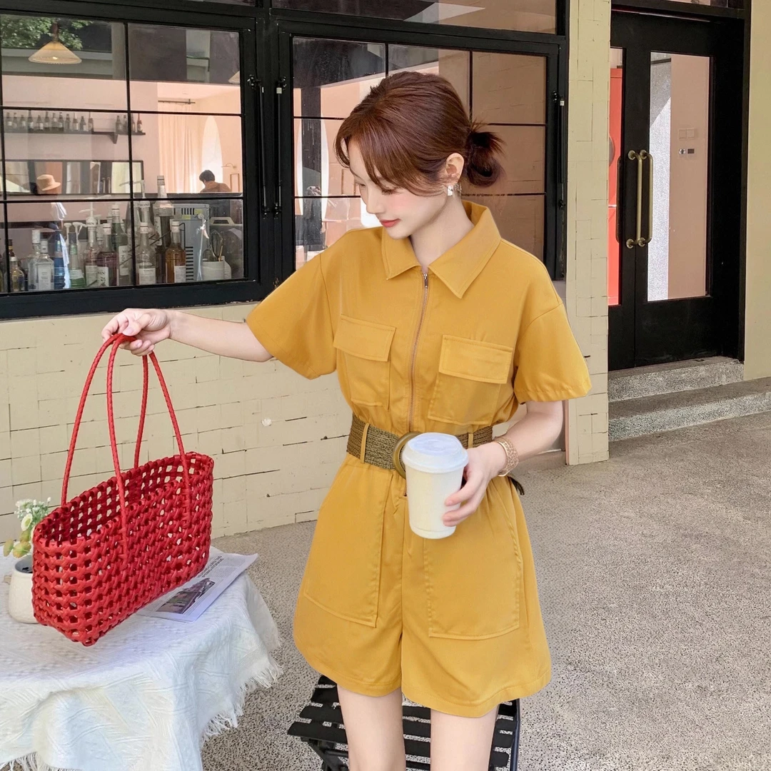 C【送腰带】高级感时尚工装连体裤女2025年夏季新款显瘦短裤D2410