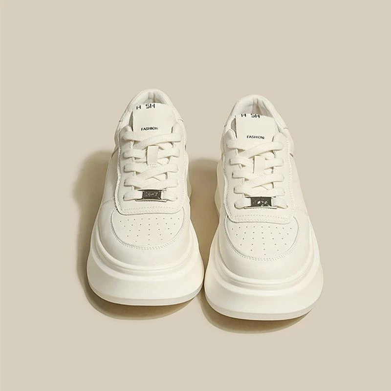 全牛皮厚底百搭运动休闲面包小白鞋女板鞋新款透气夏季