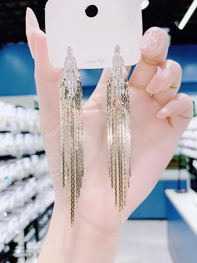 合金耳饰 韩国金色流苏耳环2025新款爆款长版耳饰女高级感显瘦