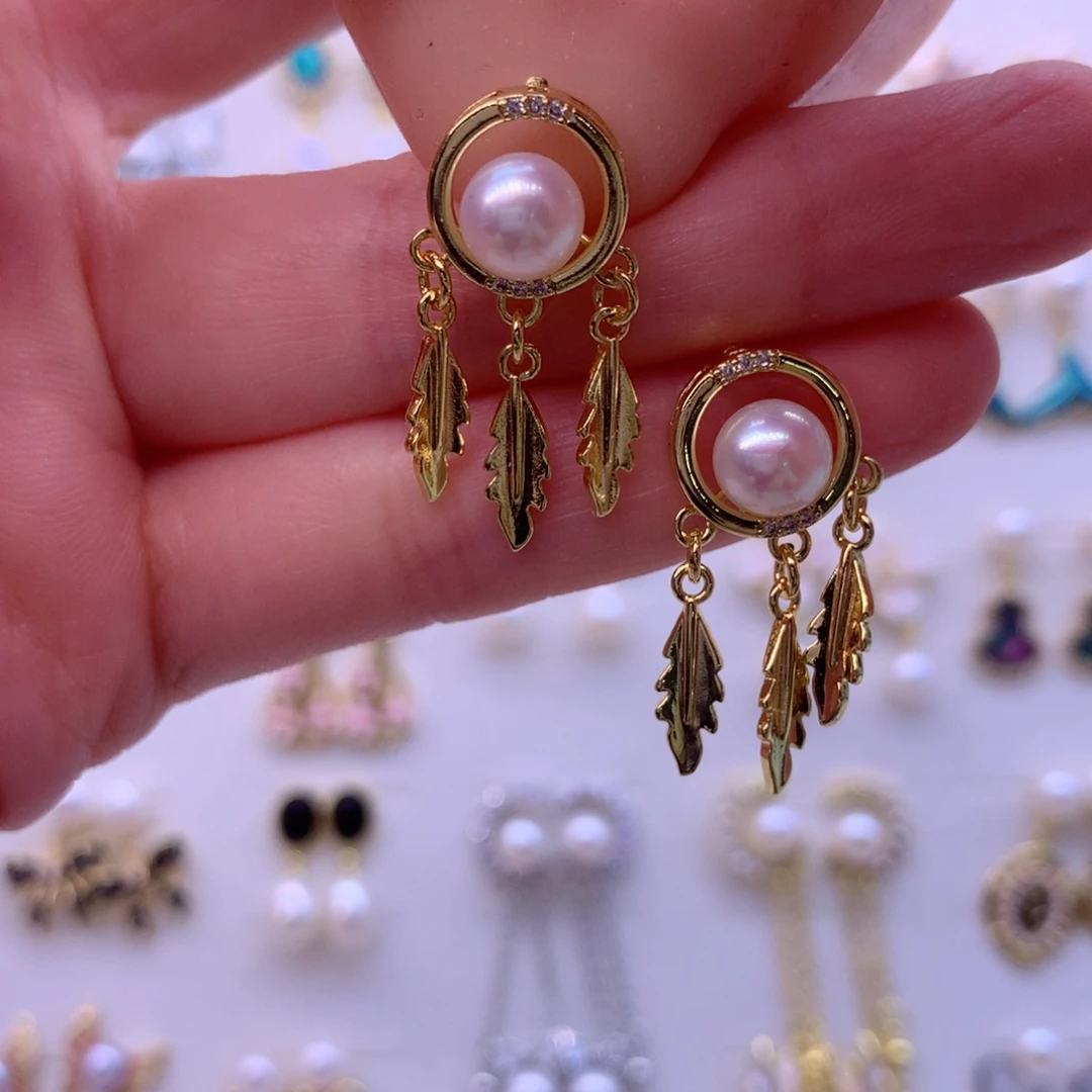合金淡水珍珠耳饰