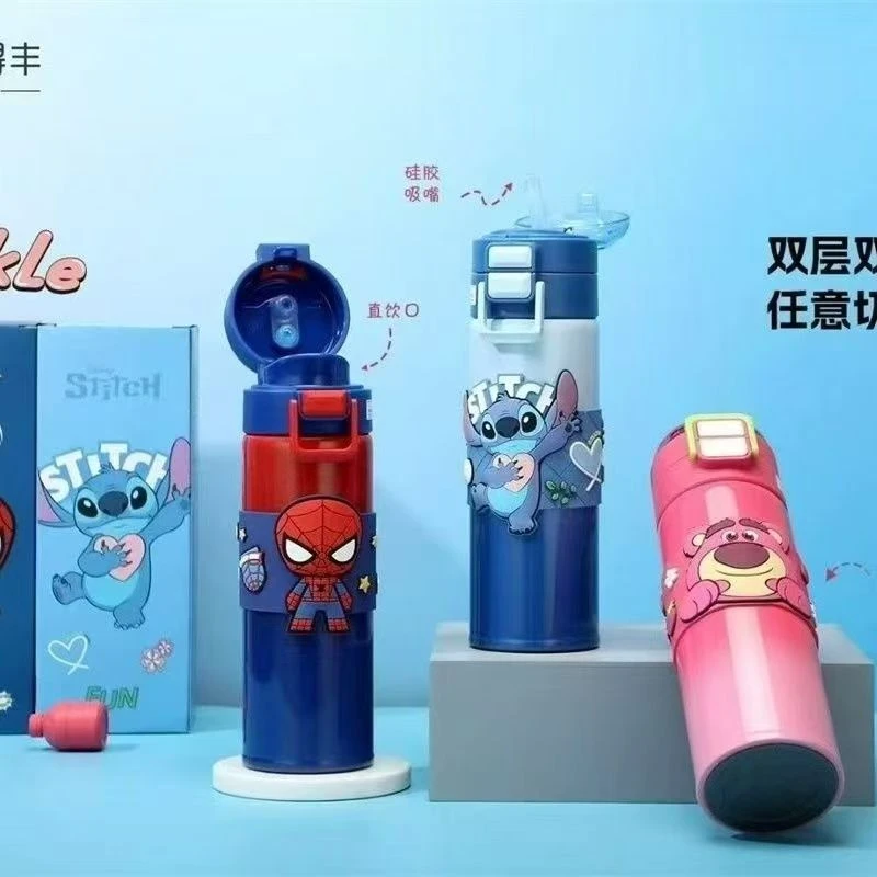 卡通风吸管杯学生6-8小时保温杯双层小学生防锈