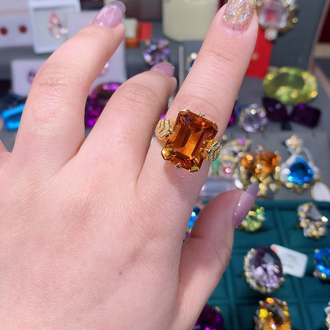 黄晶戒指银S925镶嵌戒指