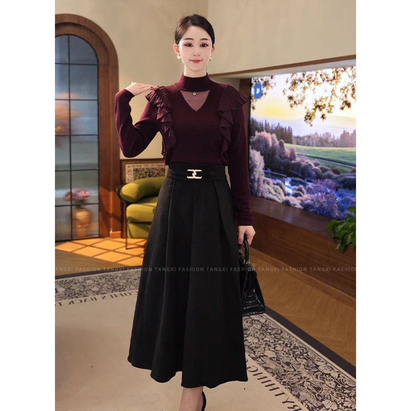 2025秋冬新款【8511】含绵羊毛气质时尚百搭针织衫紫红色爆款毛衣女