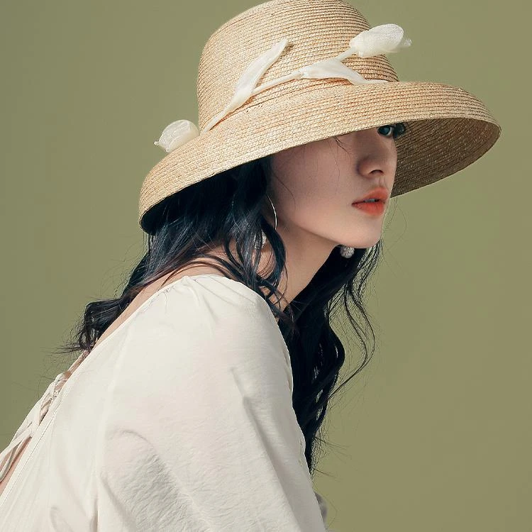复古草帽女2025新款春夏季出游遮阳帽麦秆草礼帽百搭渔夫帽