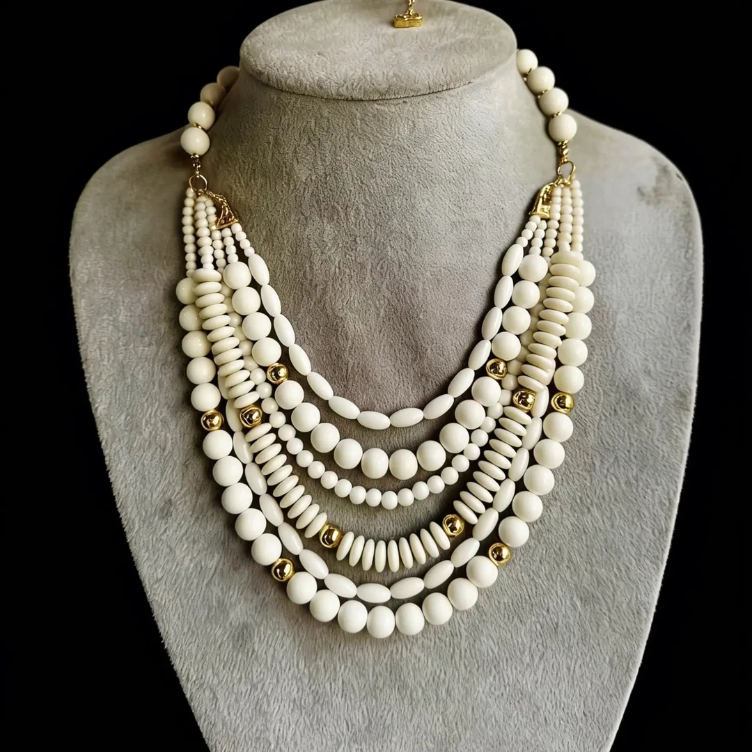 黄铜仿珍珠项链 复古宫廷风多层长款项链时尚百搭锁骨链饰