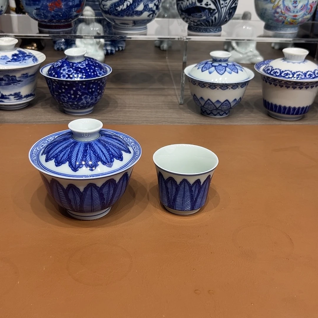 人***好青花芭蕉叶小盖碗加杯子