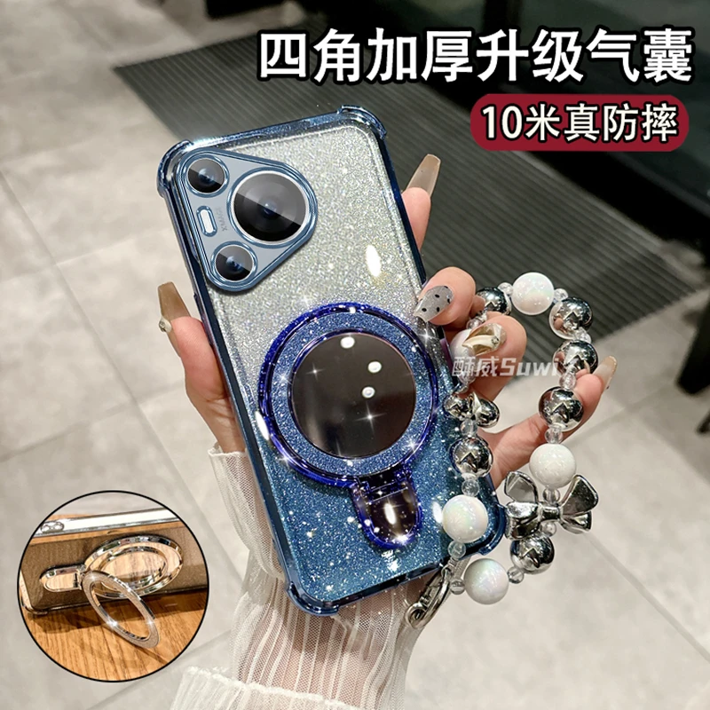 适用华为PURA80手机壳网红女款PURA70镜子支架P60硅胶P50/P40/P30