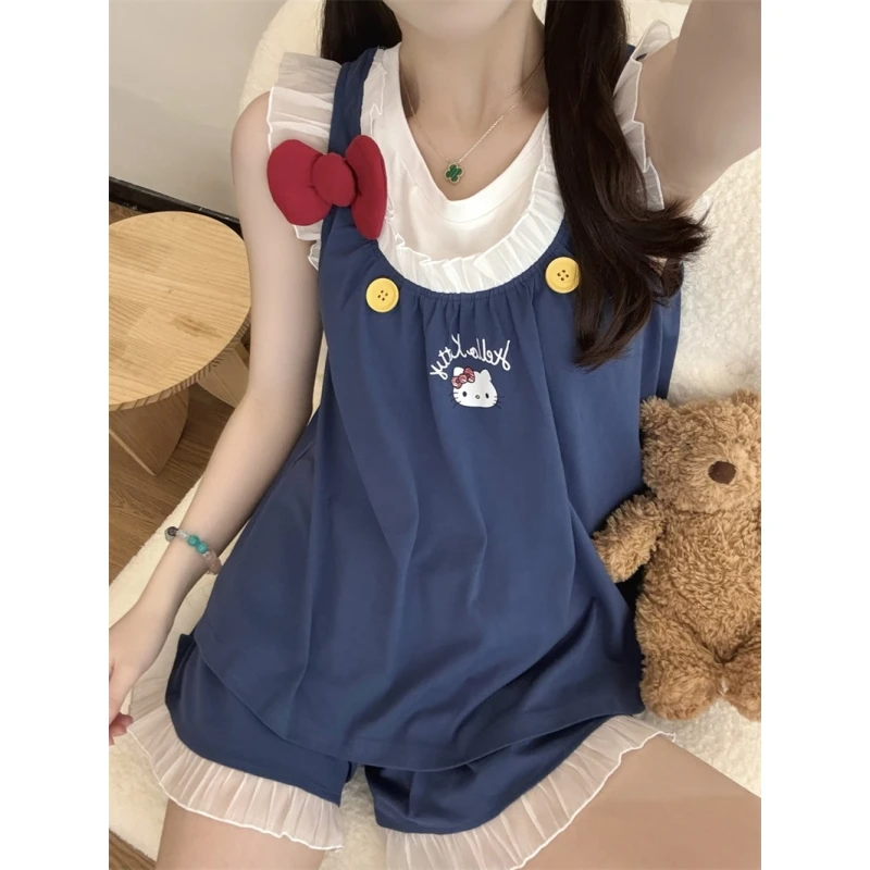 韩版卡通可爱小个子HelloKitty无袖背心睡衣女夏季短裤家居服套装