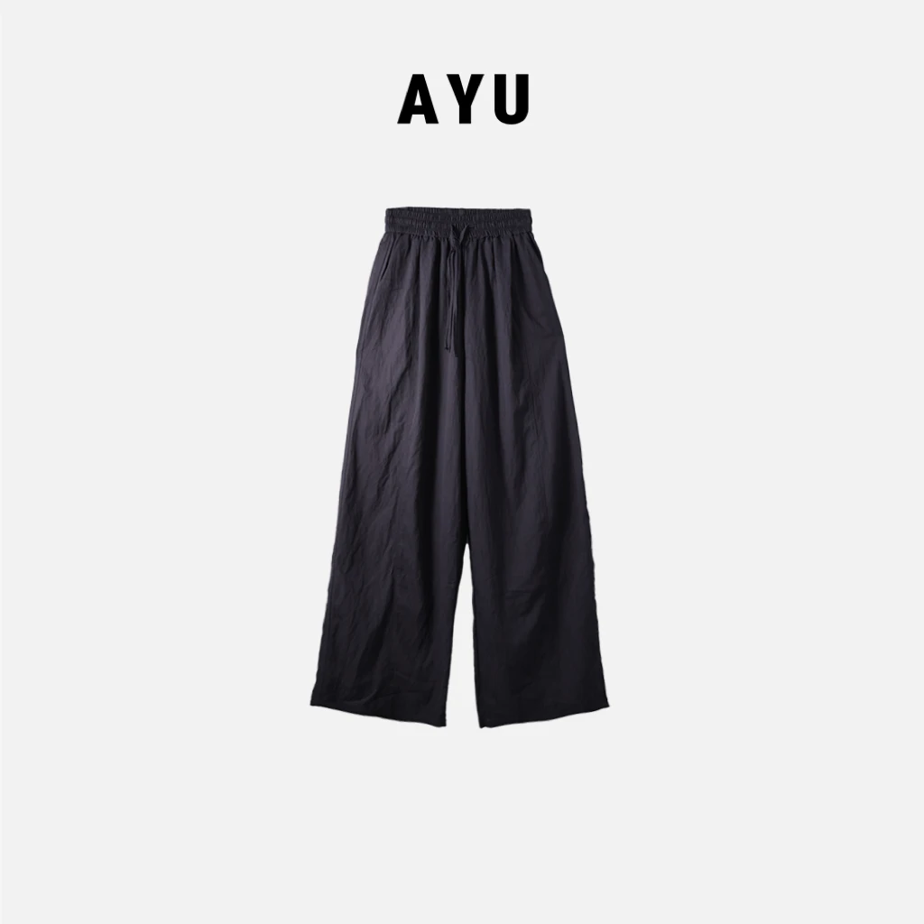 阿玉家&腰抽绳抖抖裤松紧高腰速干直筒休闲裤服装#7641