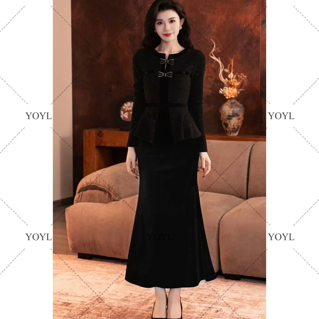 【yola定制】墨禾秋冬新款高级气质显瘦假两件鱼尾连衣裙-YL12017