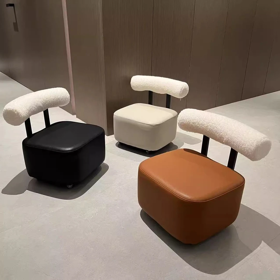 复古轻奢风格溜溜凳生态皮换鞋凳客厅沙发凳旋转小凳子极简意式风
