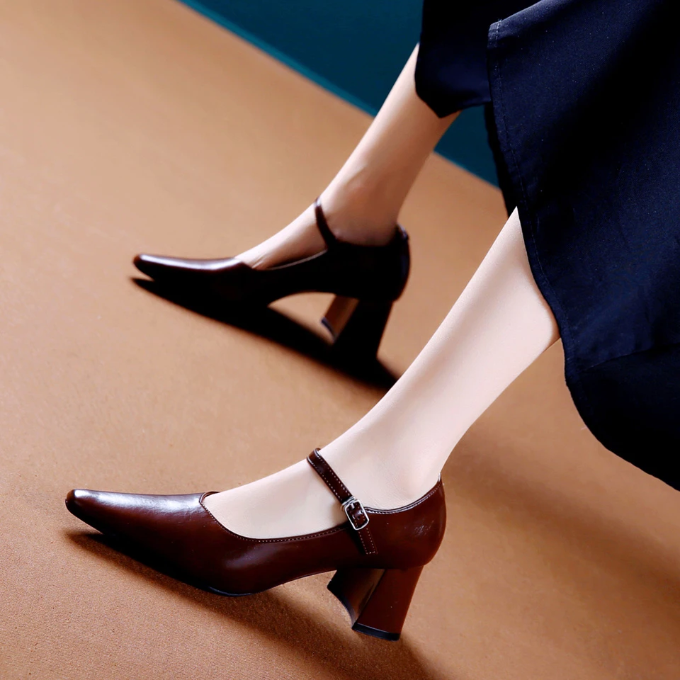 5CM[已开价]优雅中高跟鞋女2025春季新款漆面方头粗跟单鞋25D120