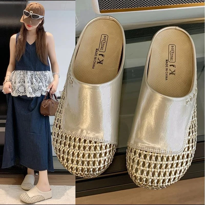 增高4.5公分气质包头拖鞋女夏外穿百搭ins包头软底平跟复古包头拖