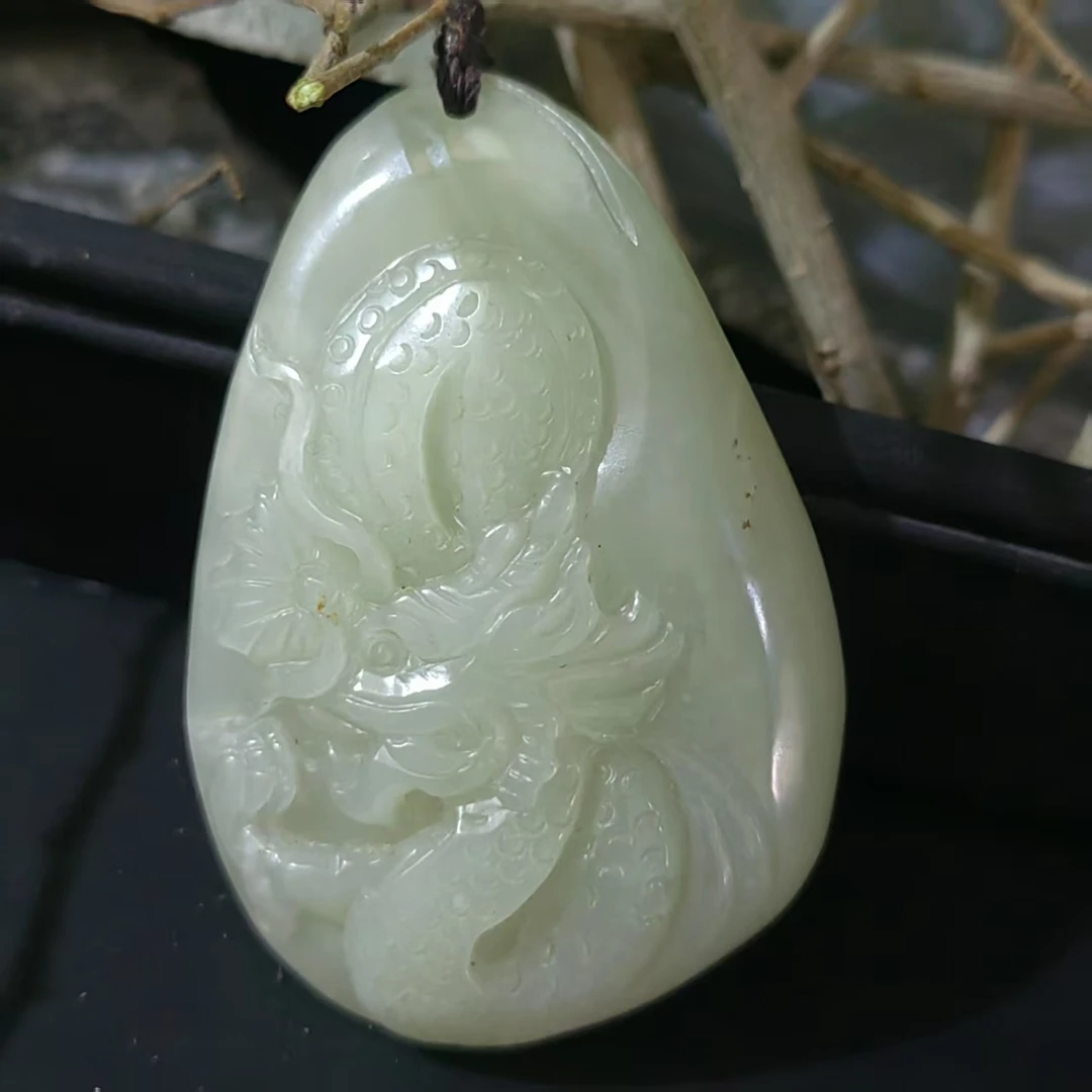 和田玉青白玉生肖龙吊坠【81号】