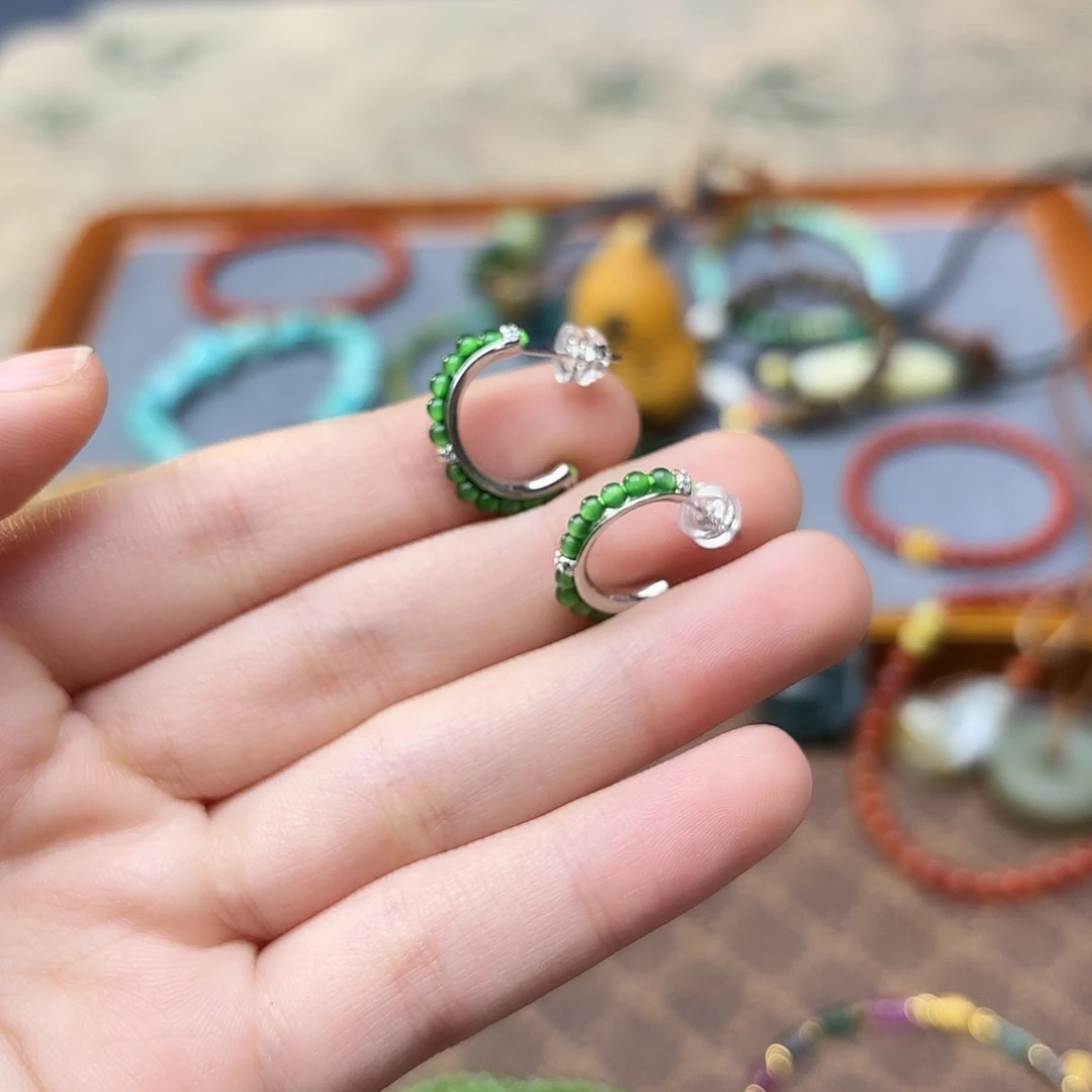 翡翠银S925镶嵌耳饰yd