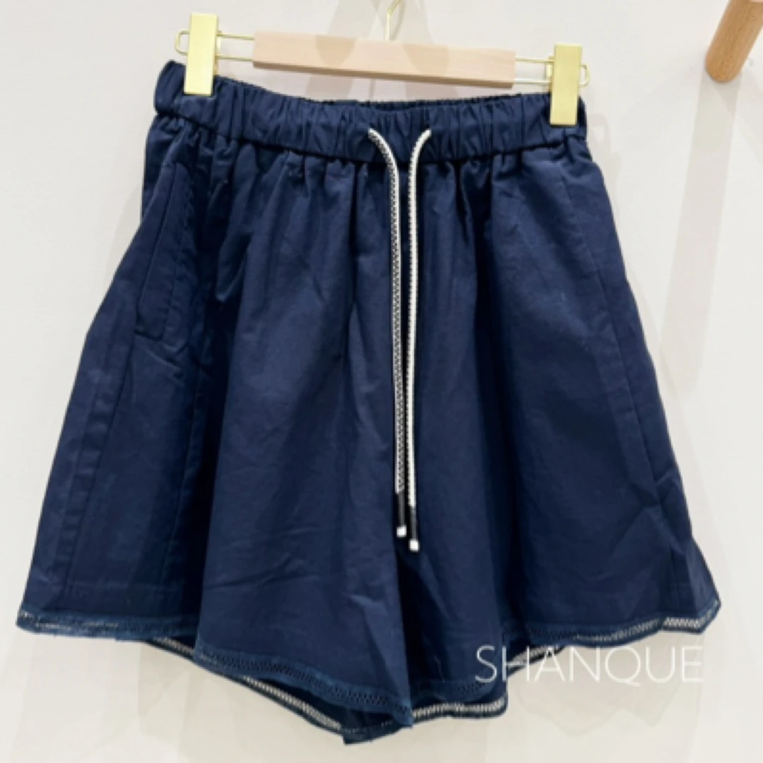 高级感麻料镂空短裤女夏季松紧腰薄款