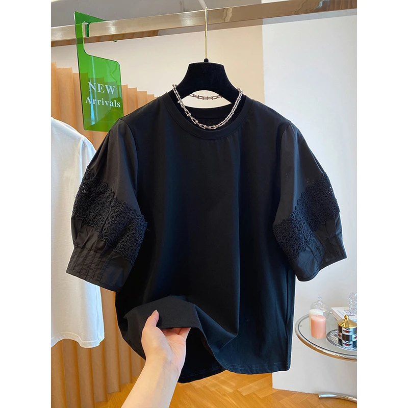 高级感显瘦修身泡泡袖t恤女短袖2025新款宽松洋气小衫娃娃衫上衣