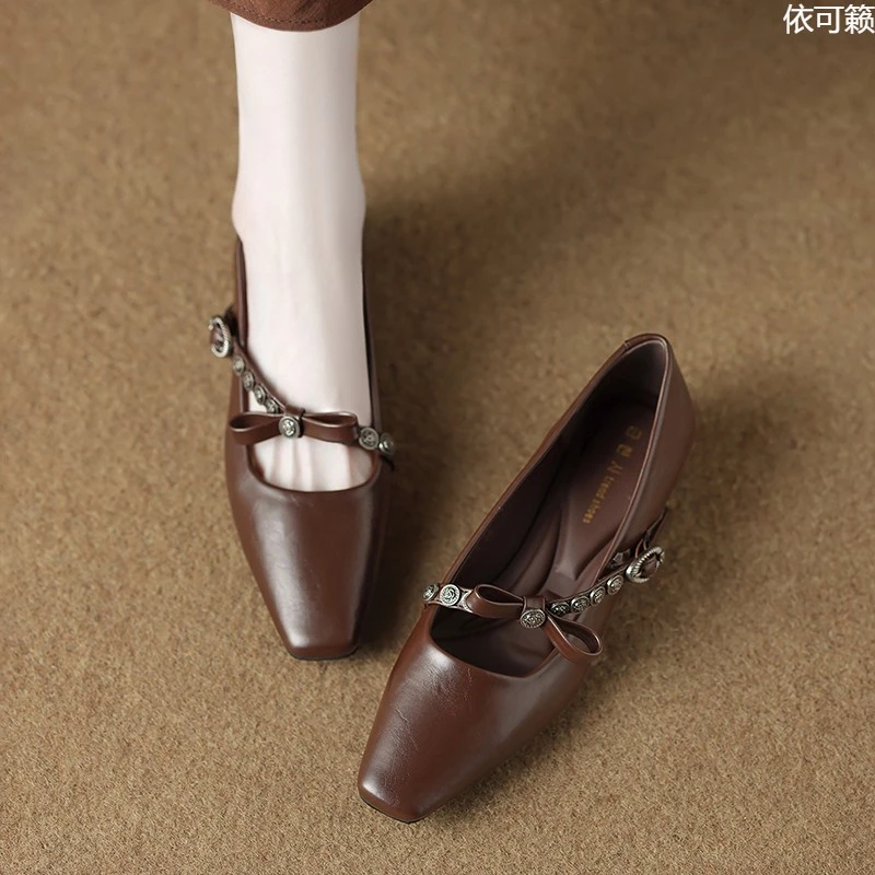 百搭版~玛丽珍鞋女2025春夏季浅口蝴蝶结粗跟3cm小女鞋休闲鞋