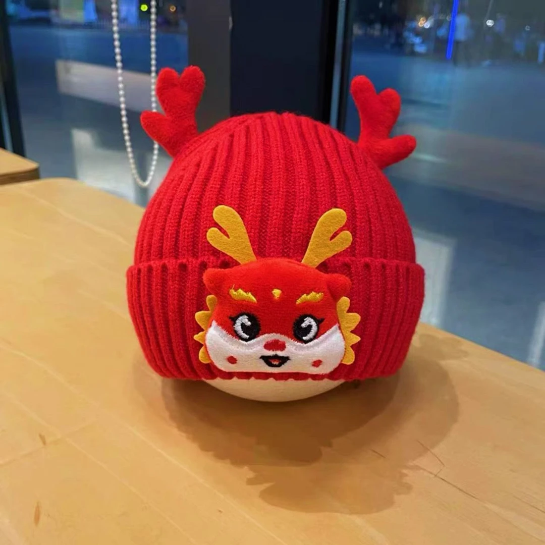 婴儿新年帽子冬季喜庆红色毛线帽男女宝宝针织儿童保暖套头胎帽潮