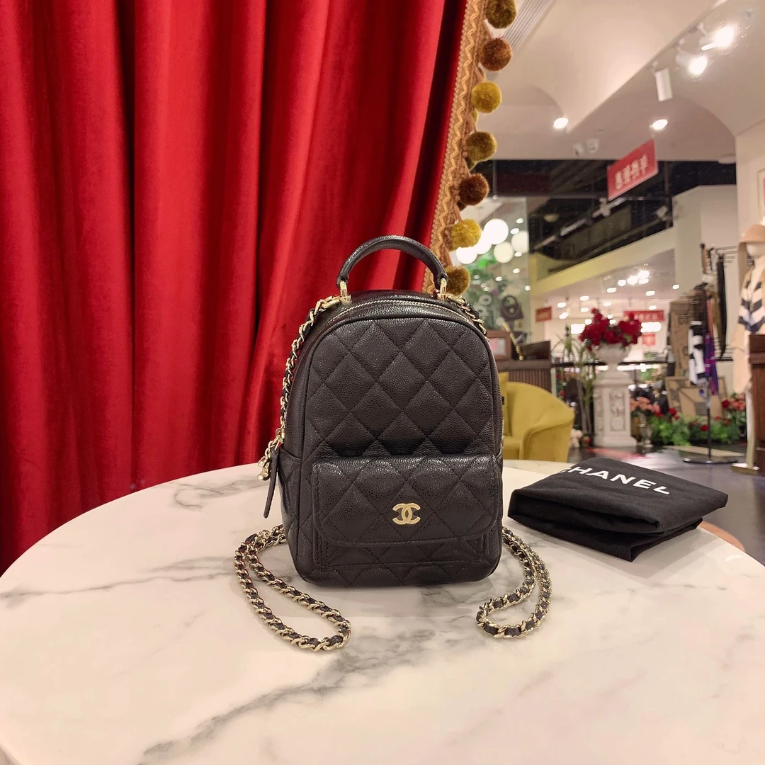 99新 Chanel/香奈儿 GGS24c双肩mini黑金荔枝牛皮芯片款31698987