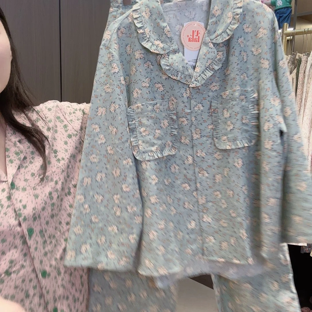 棉Ullala蓝色碎花小套装