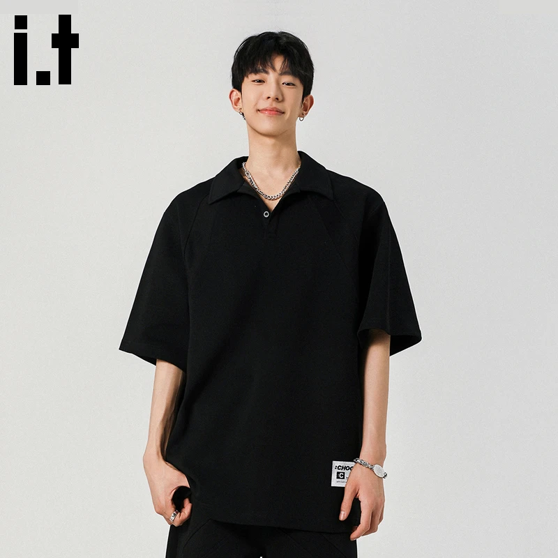 it:CHOCOOLATE纯色正肩POLO衫短袖男2025夏季薄款美式潮牌宽松T恤