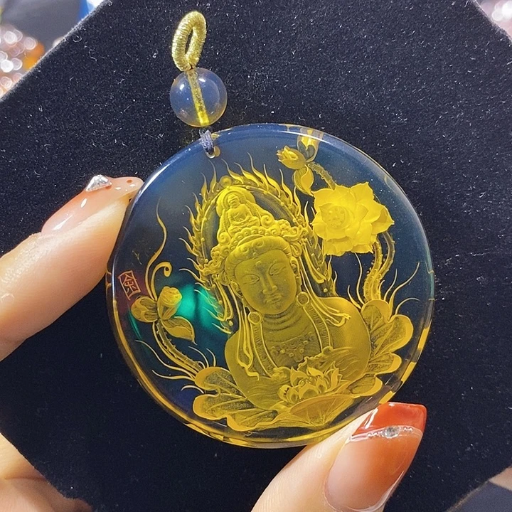 人***海蓝珀未镶嵌珠宝奇石墨西哥蓝珀观音