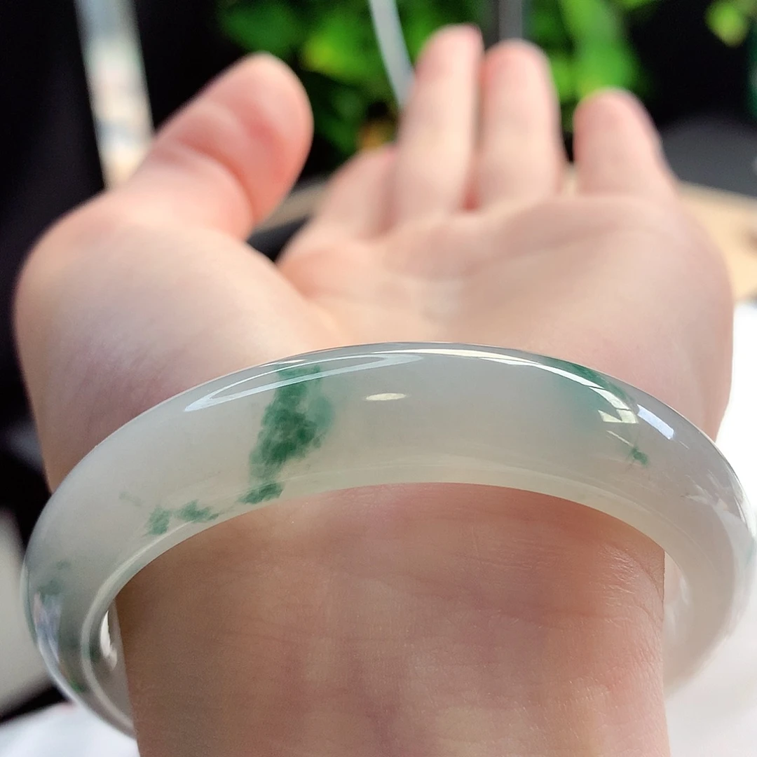 未镶嵌手镯翡翠天然A货翡翠55-56荔枝肉水中月带花11号