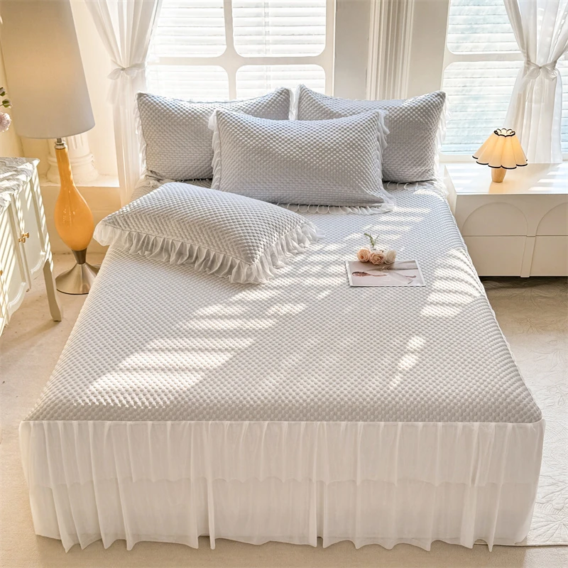 2025新款凉感豆豆凉席三件套床裙款yb亲肤舒适透气豆豆席CXM