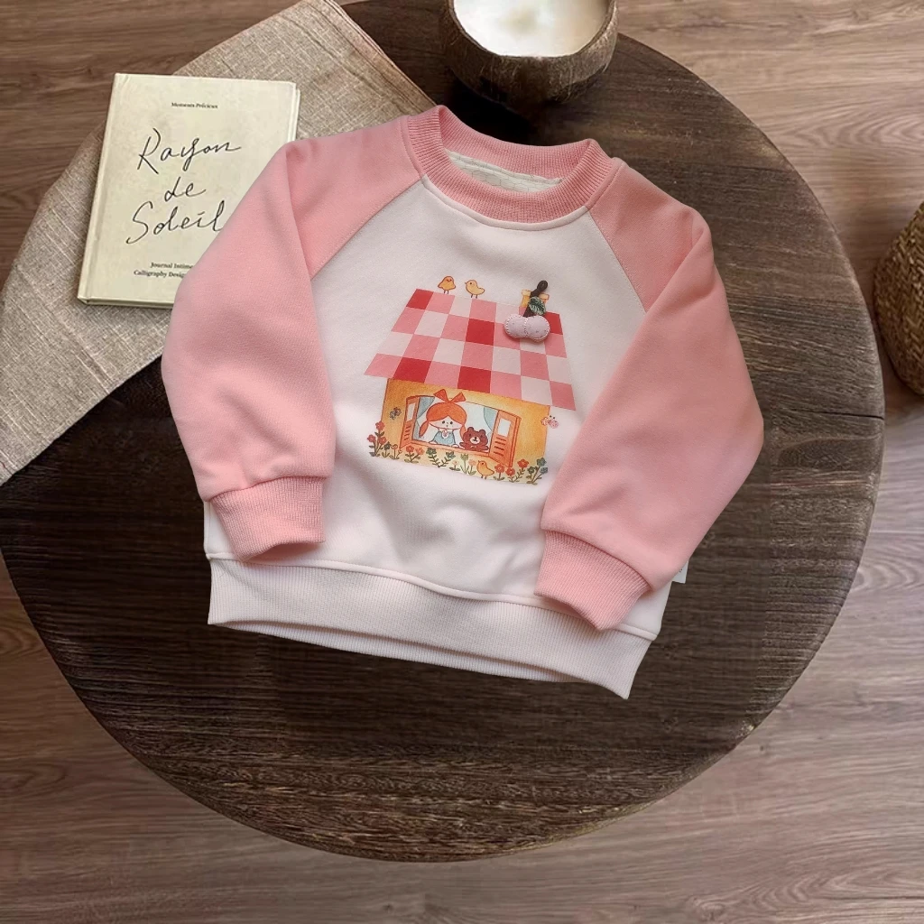 12117女童冬款双层小房子蚕丝羊毛卫衣宝宝冬季保暖内胆