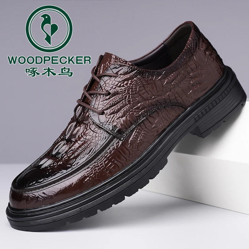 啄木鸟增高透气商务休闲皮鞋伴郎皮鞋正装韩版秋季男鞋男士时尚