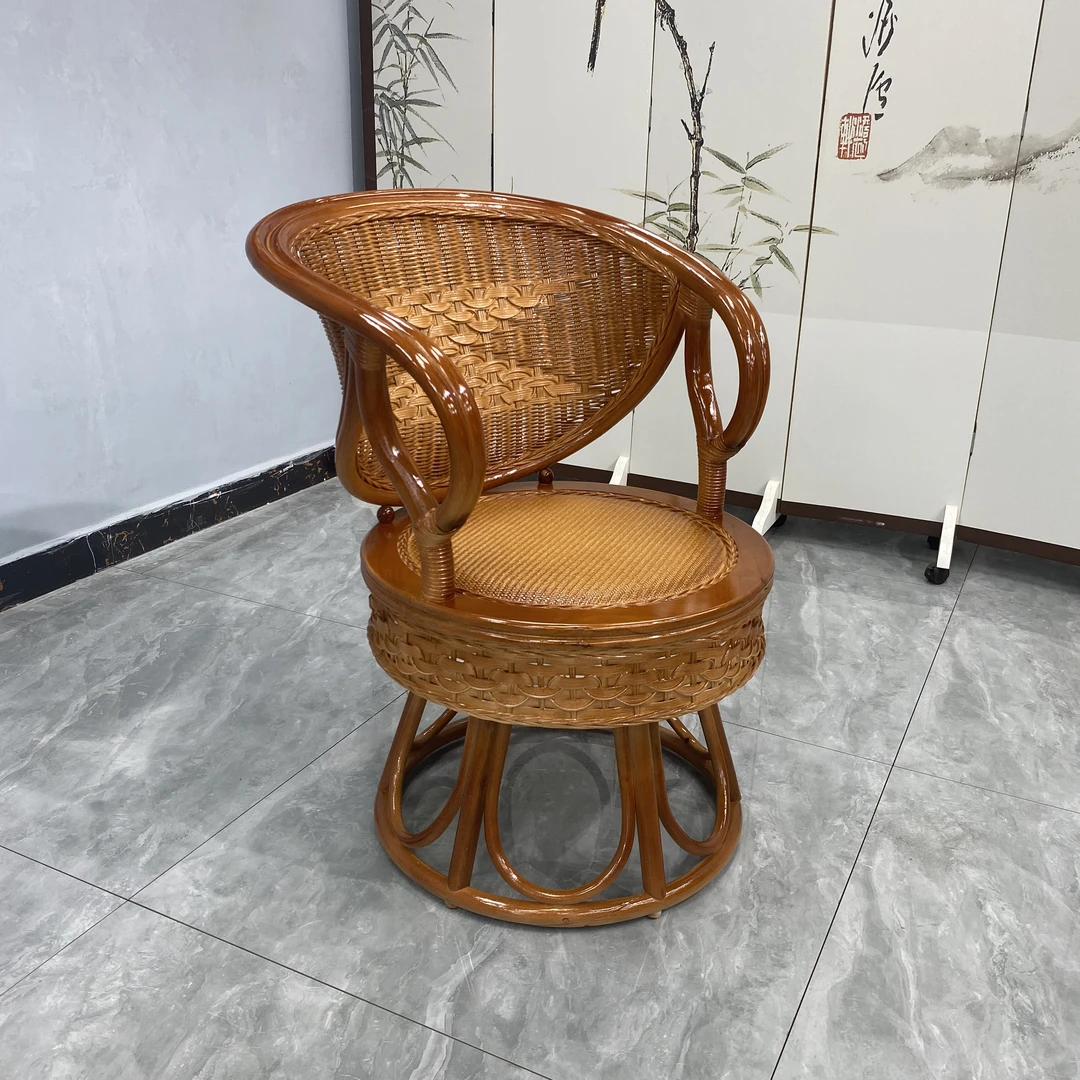 真藤单人旋转转椅藤编阳台桌靠背椅椅子休闲椅公主转椅批发简约