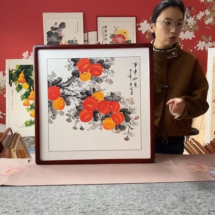 国画手写手绘带框包邮国画作品62✖️62