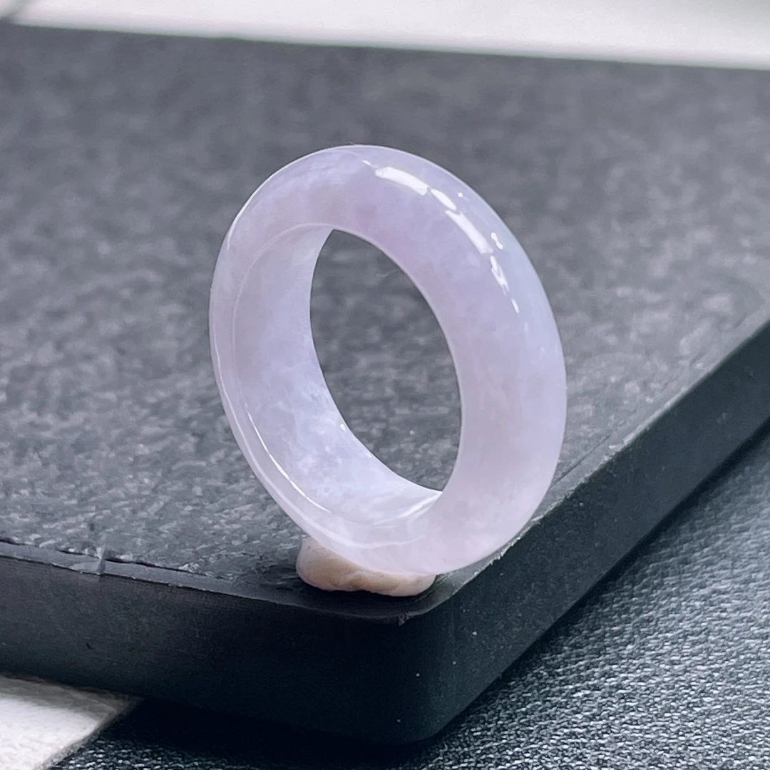 9号圈口天然A货淡紫罗兰翡翠戒指缅甸老坑浅紫玉圆形指环男女款