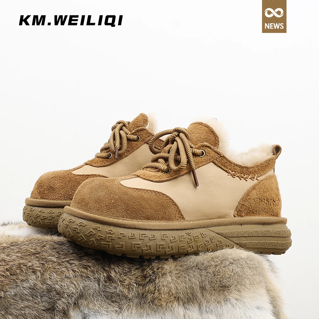 2025冬季新真皮厚底加绒女鞋纯羊毛休闲保暖雪地靴羊皮毛一体棉鞋