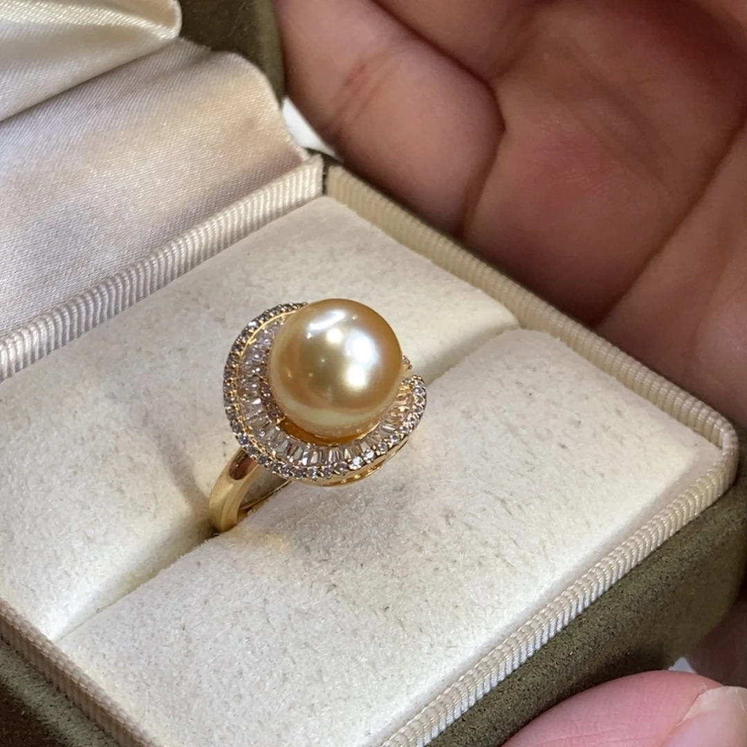 海水珍珠戒圈银S925镀金镶嵌