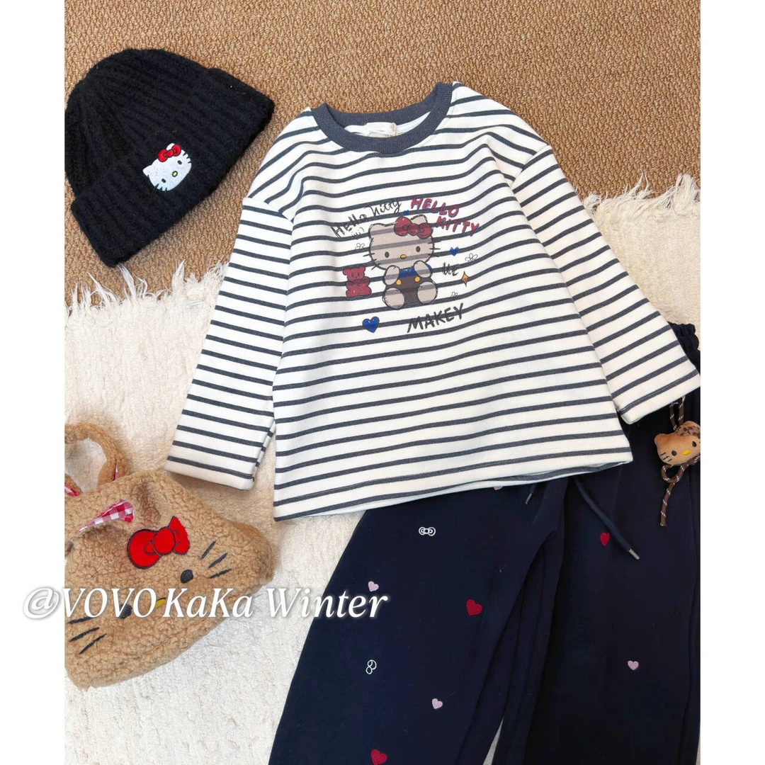 【VOVO品牌店】2025冬季新品设计师条纹KT加厚打底上衣 V52072003