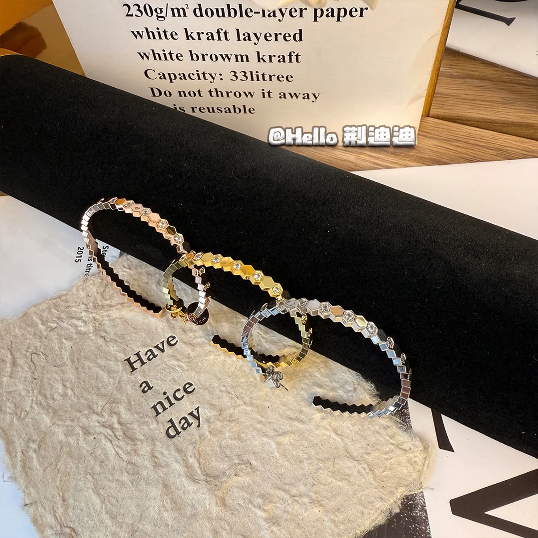 铜合金锆石耳饰 铜合金轻奢蜂巢大耳圈间钻耳饰（三色可选）RS-1021