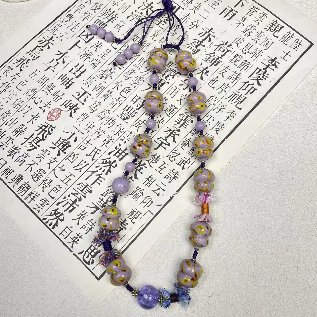 合金项链 LZ7054 香芋紫凤眼葫芦绳编琉璃项链