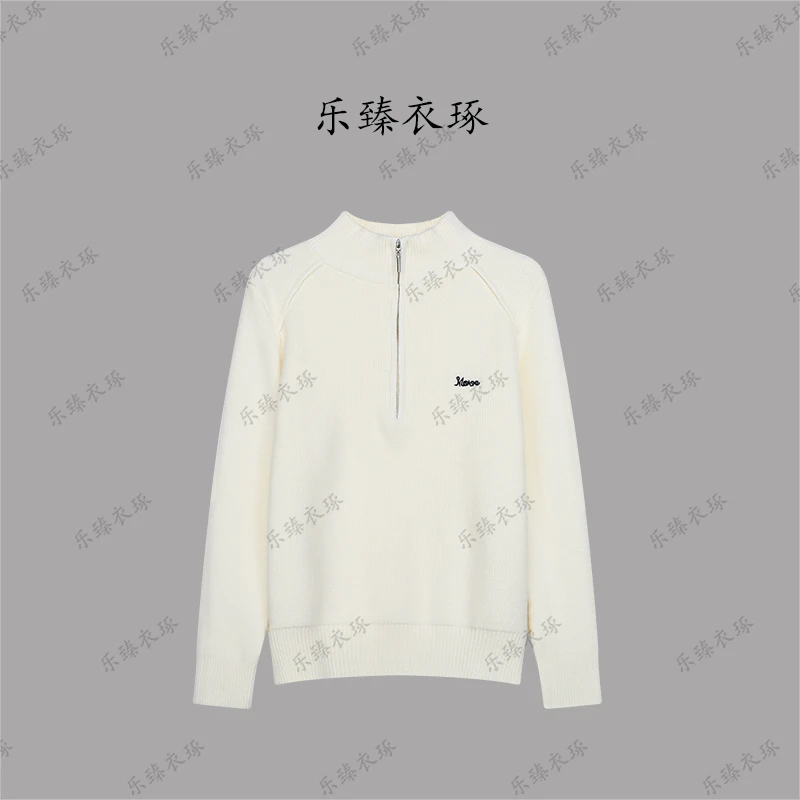 乐臻衣琢2025老钱半高领翻领拉链毛衣秋冬新款慵懒风针织衫