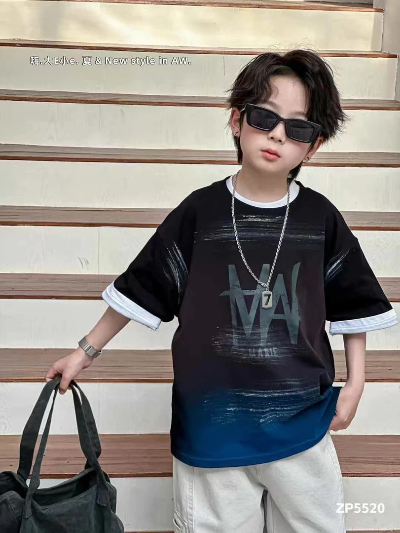 2025美式重工扎染短袖宽松版潮牌撞色字母印花高克半袖体恤上衣