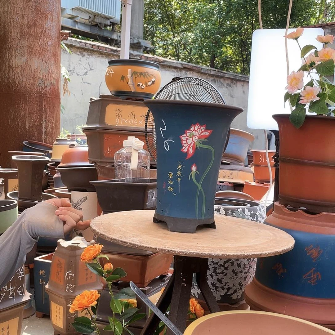 蓝色大号一念花开花盆紫砂