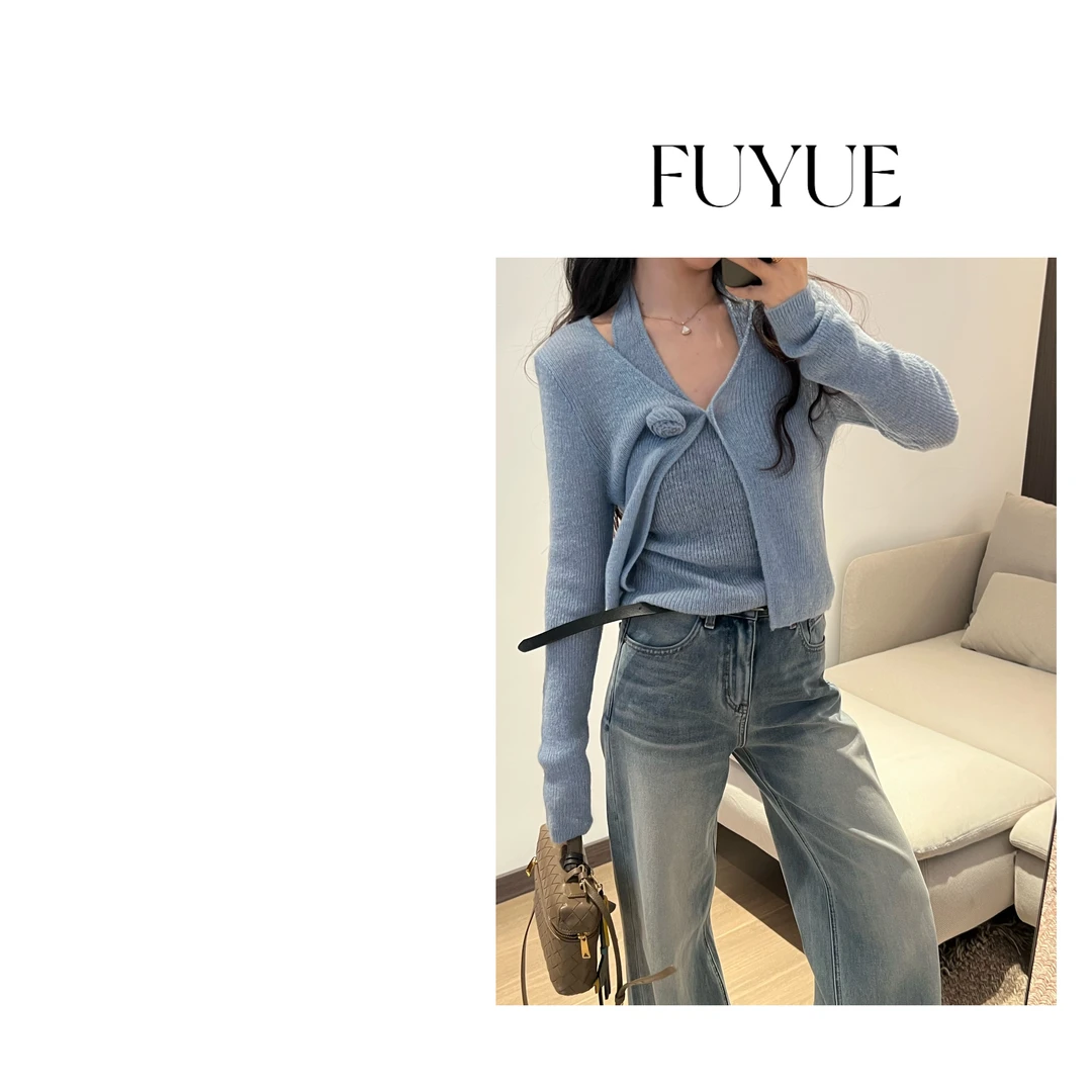 FUYUE赴约  品质马海毛两件套早春款气质长袖时尚修身纯色百搭