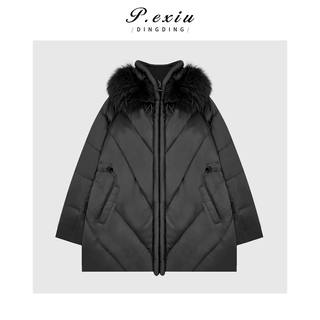 进口白鹅绒真毛领轻盈保暖连帽羽绒外套 SD69177