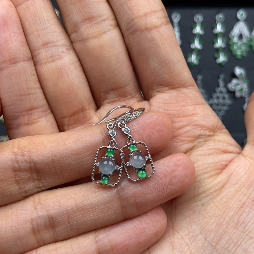 千***岁翡翠银S925镶嵌耳饰