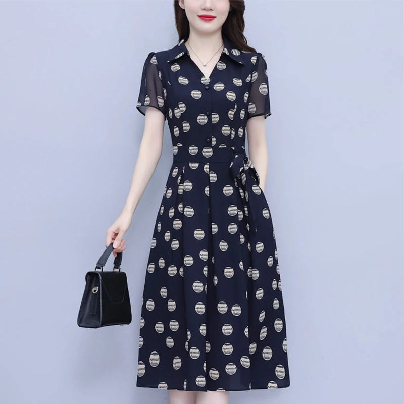 连衣裙女夏季新款香 云纱高端洋气质小个子妈妈印花裙子