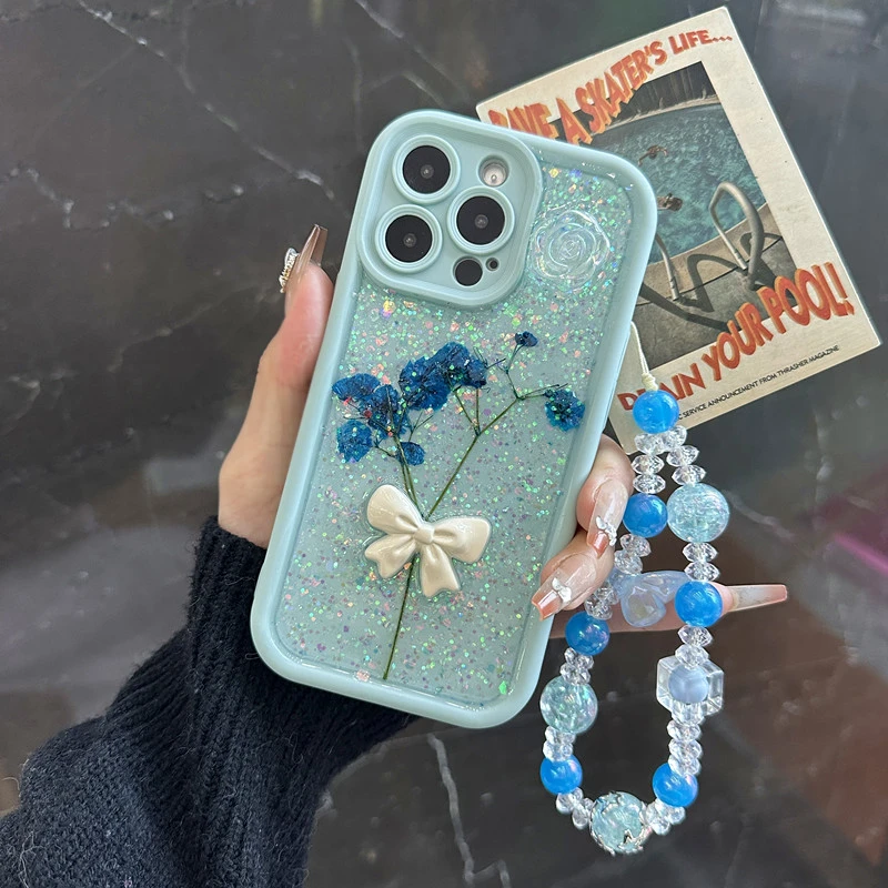 春夏ins满天星花朵蓝色手机壳简约适用苹果15pro小米oppo华为vivo