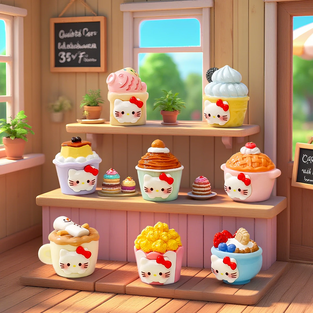 【双许愿+九宫格】可爱猫咪甜品萌粒公仔潮玩树脂小摆件