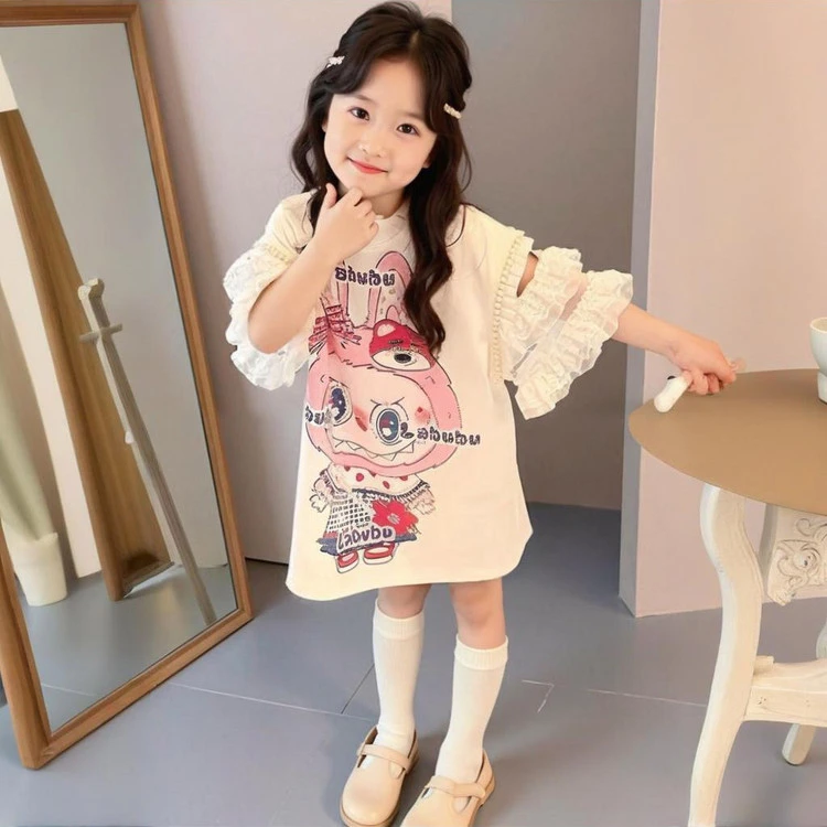 女童连衣裙2025新款夏季T恤裙女孩可爱卡通拉布布裙甜美公主裙
