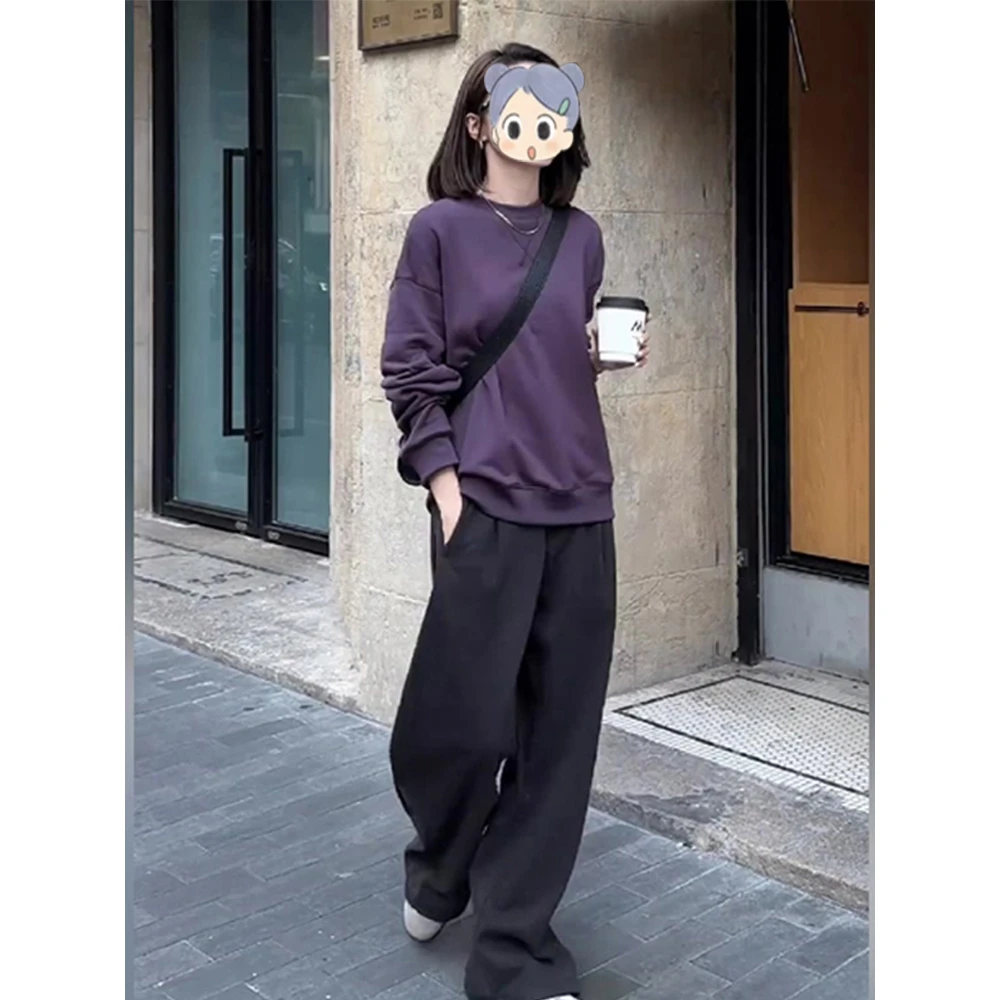 大码高级感圆领卫衣女2025秋季新款时尚宽松休闲百搭巨显瘦上衣